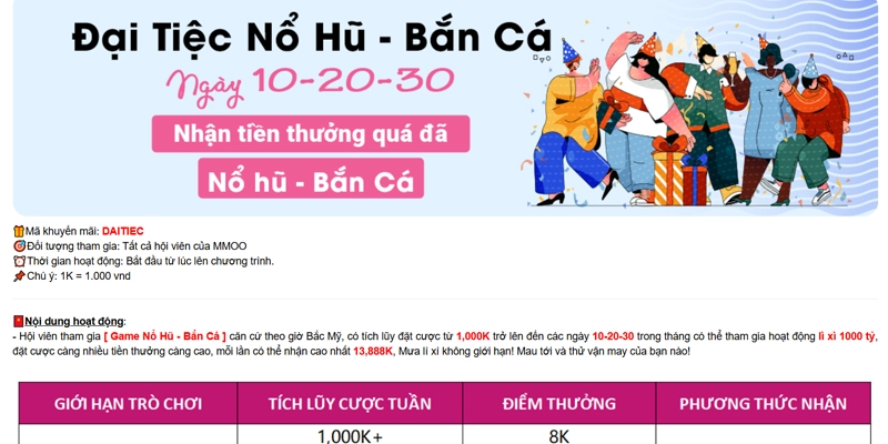 Khuyến mãi MMOO đại tiệc nổ hũ - bắn cá