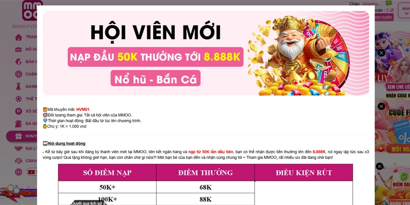Khuyến mãi MMOO tri ân hội viên mới 8,888K