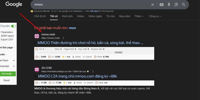 Search từ khóa MMOO trên Google và vào link chính hãng